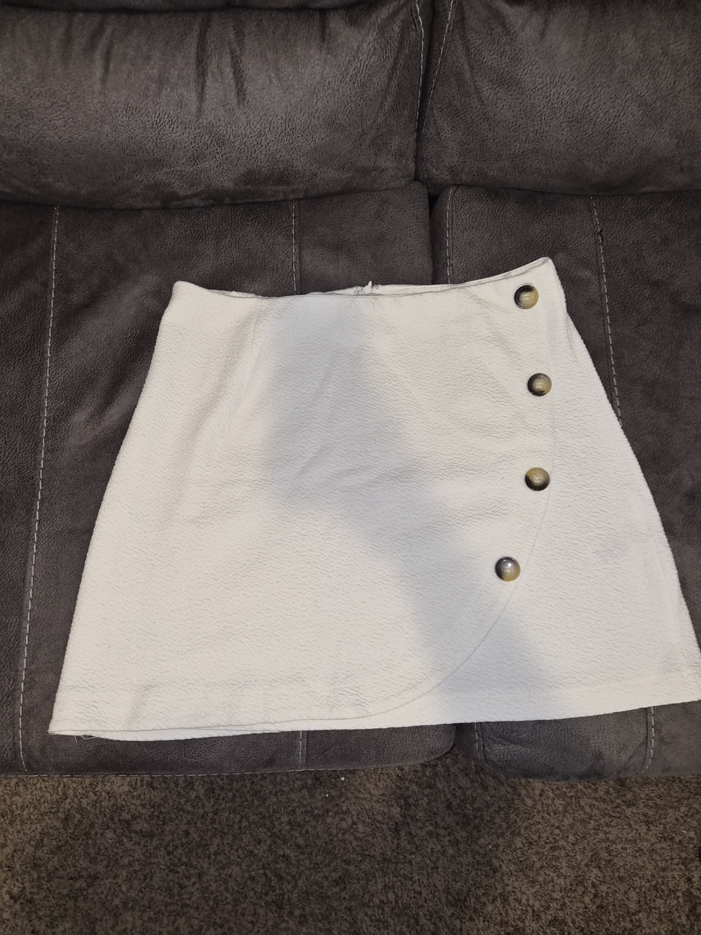 Anthropologie White Mini Skirt with Curved Button Placket